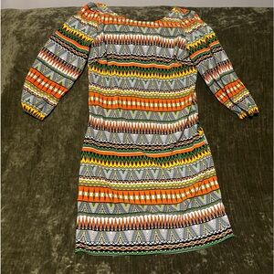 Pink Owl Anthropologie Multicolor Geometic Print 3/4 Sleeve Sheath Dress